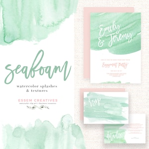 Zeeschuim abstracte aquarel splash penseelstreek, mintgroene nautische zee cottage branding logo, strand clipart, minimalistische teal ombre PNG