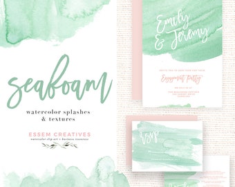 Seafoam Abstract Watercolor Splash Brush Stroke, Mint Green Nautical Seaside Cottage Branding Logo, Beach Clipart, Minimalist Teal Ombre PNG