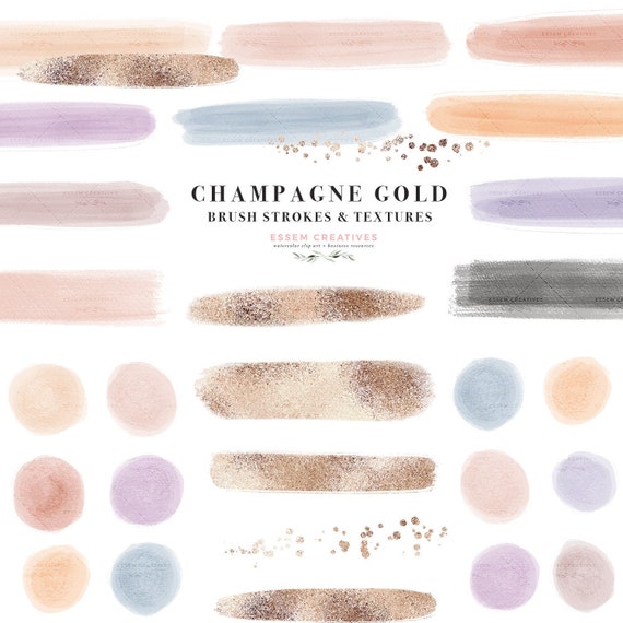 Pale Champagne Gold Brush Strokes Clipart, Muted Neutral Watercolor Paint Labels Clip Art, Desaturated Washi Tape Digital Planner Stickers