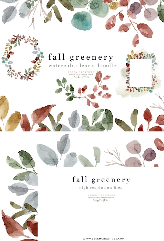 Watercolor Fall Leaves Clipart, Fall Clipart, Autumn Leaf, Thanksgiving Clipart, Wreath Clip Art, Watercolor Clipart,  5x7 Watercolor Border