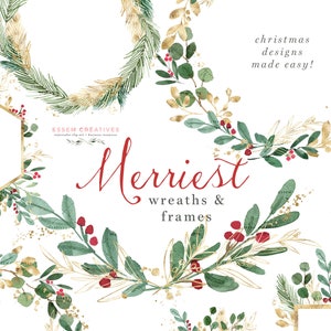 Imágenes prediseñadas de corona de Navidad, imágenes prediseñadas de malva, imágenes prediseñadas de invierno de acuarela, imágenes prediseñadas de muérdago, imágenes prediseñadas de tarjetas navideñas, gráficos digitales festivos