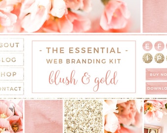 Blush Gold Web Blog Branding Kit, Blush Pink Branding, Feminine Blog Design, Social Media Icon, Blogger Website Header, Stock Photo for blog