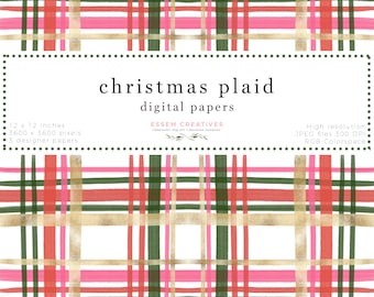 Répétition sans couture de papier numérique de modèle de plaid de Noël, impression de tartan d'aquarelle pour le scrapbooking, planification numérique, fond de carte de Noël