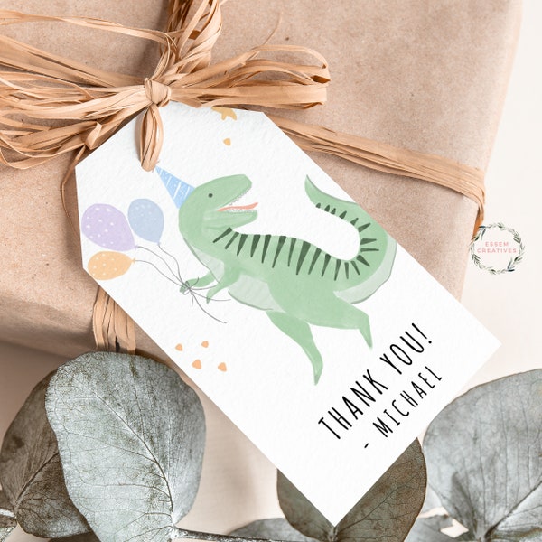 Drei Rex Kindergeburtstag Party Favor Tag Vorlage, druckbarer Dinosaurier Geschenkanhänger, druckbare moderne T-Rex bearbeitbare Vorlage Digital 503