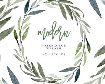 Watercolor Wreath Clipart, Modern Leaf Wreath, Olive Leaves Wreath, Floral Wreath, Tropical Wedding Invitation, Greenery Frame Background