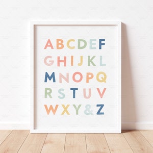 Alphabet Poster for Kids, ABC Printable for Preschool Classroom, Educational Print Homeschool Decor, Nursery Print, Playroom Decor, RNBW