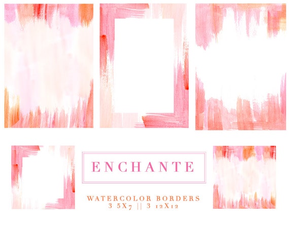 Pink Watercolor Paint Strokes Clipart, Splash Clipart, Splatter Watercolour Background, 12x12 Digital Paper, 5x7 Wedding Invitation Borders