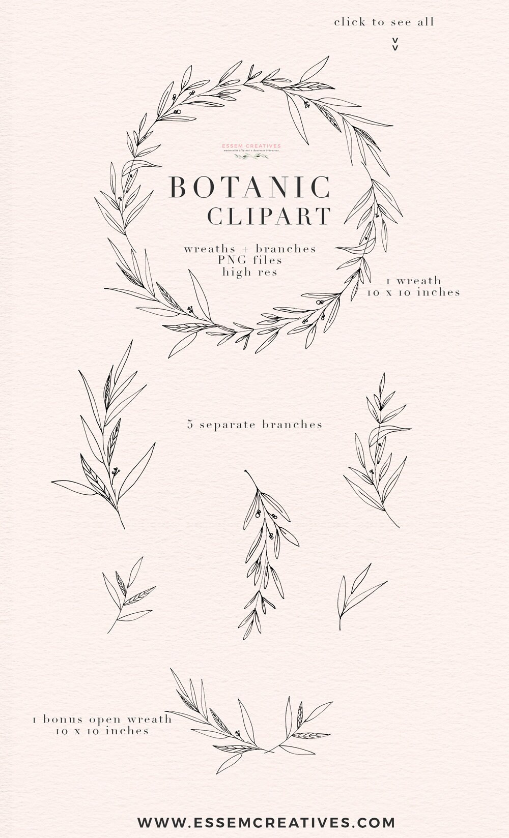 Botanical Clipart Illustration Greenery Leaves Foliage - Etsy