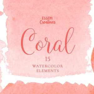 Coral Watercolor Splash Clipart, Coral Ombre background for logo, Coral Branding, Wedding invite clipart, Digital Paper, Watercolor logo
