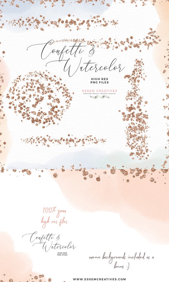 Rose Gold Glitter Confetti Soft Airy Pastel Watercolor Splash Etsy