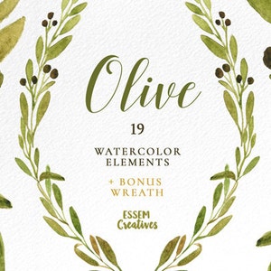 Aquarell Olivenzweig Clipart, Blätter Clipart, Grüner Aquarell Olivenkranz, Blatt Grafik, Herbst Rustikale Hochzeitseinladung Clipart