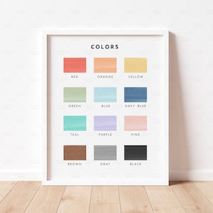 Colors Poster for Kids, Color Chart for Preschool Classroom, Colours Print for Homeschool Decor, Toddlers Playroom Decor, Nursery Print RNBW