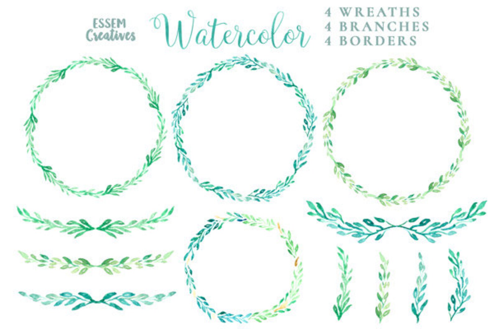 Watercolor Wreath Clipart, Watercolour Leaves Clipart, Green Wreath ...