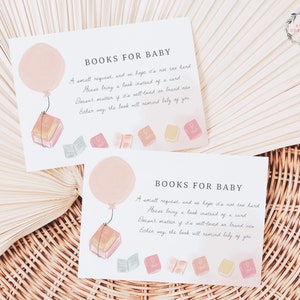 Roze ballon boeken voor baby kaartsjabloon, aquarel boeken thema babyshower boek verzoek invoegen, afdrukbare sjabloon, een nieuw hoofdstuk 497