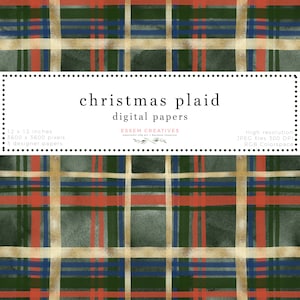 Patrón de cuadros de Navidad Papel digital Repetición sin costuras, Impresión de tartán de acuarela para scrapbooking, planificación digital, fondo de tarjeta de Navidad