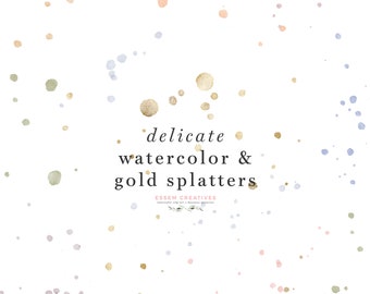 Gold Paint Splatter Clipart Overlay, Watercolor Ink Splatter Clip Art, Gold Sparkle PNG, Foil Confetti, Brush Stroke Circle Dot Graphic
