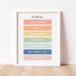Está bien sentir el cartel para los niños, gráfico emocional para el aula preescolar, cartel de salud mental de la escuela en el hogar, decoración de la sala de juegos para niños pequeños, RNBW