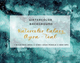 Teal Watercolor Galaxy Clipart, Green Night Sky Logo Brand, Universe, Space, Turquoise Planner Sticker Background, Texture, Digital Paper