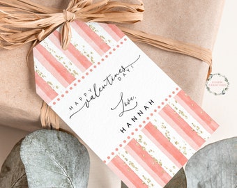 Valentines Gift Tags, Galentines Day Tag, Simple Modern Pink Stripes School Classroom Tags, Teacher Appreciation Tag, Treat Bag Tag 500
