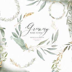 Couronne d’eucalyptus clipart, aquarelle Olive Laurel Feuilles de branche, couronne numérique rustique PNG clipart floral pour les invitations de mariage