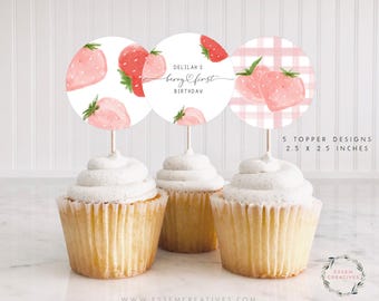 Beere erste Geburtstagsparty Cupcake Toppers, Erdbeere Geburtstagsparty Dekoration, Beere süßer Geburtstag 504, Beere süßer Geburtstag 504
