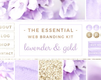 Lavender Gold Web Blog Branding Kit, Purple Branding, Feminine Blog Design, Social Media Icons, Blogger Website Header, Stock Photo for blog