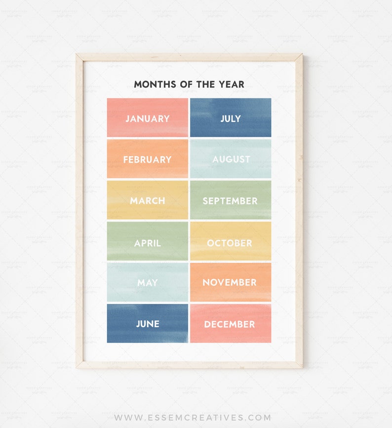 Months of the Year Print, Educational Poster for Preschool Classroom ...