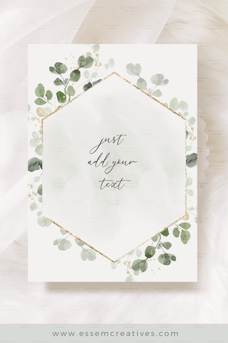 Watercolor Eucalyptus Clipart, Green and Gold Geometric Frames Clipart ...