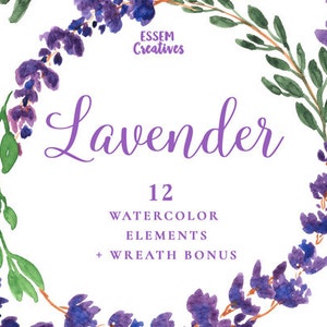 Flores de acuarela de lavanda Clipart, corona de flores púrpura, bricolaje rústica acuarela invitación de boda gráfico, imágenes prediseñadas de hierbas, imágenes prediseñadas de lavanda