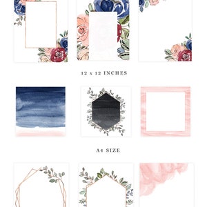 Blush and Navy Watercolor Flowers Clipart Floral Clipart - Etsy