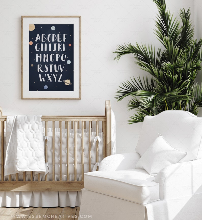 Solar System Alphabet Poster Navy Space Alphabet Print | Etsy