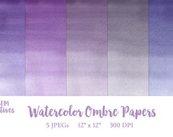 Watercolor Background Digital Paper, Purple Ombre, 12x12, printable scrapbook paper, Wedding invitation, Watercolor Lavender Digital Paper