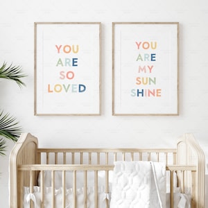 Set of 2 Nursery Prints, You are my sunshine Print, Rainbow Playroom Decor, Printable Wall Art, Girls Bedroom Decor, Rainbow Decor RNBW