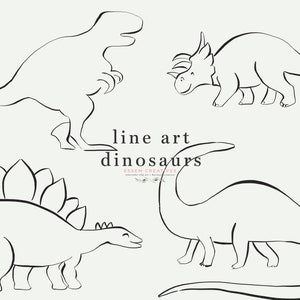 Dinosaur line art clip art for coloring pages, T-rex tyrannausaurus dino illustration for boy birthday party activities for kids, PNG files