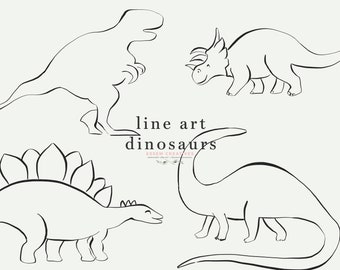 Dinosaur line art clip art for coloring pages, T-rex tyrannausaurus dino illustration for boy birthday party activities for kids, PNG files