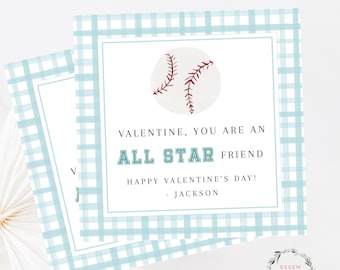 Etichetta stampabile di San Valentino All Star Baseball, Biglietto di San Valentino per bambini, Etichetta regalo di San Valentino per bambini in età prescolare, compagno di classe del ragazzo 500