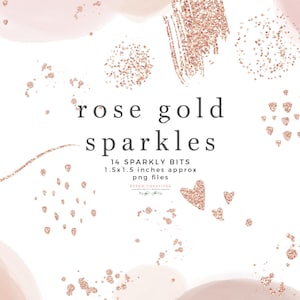 Rose Gold Sparkle Glitter Clipart Overlay, Sublimation PNG Files, Abstract Rose Gold Foil Confetti Heart Brush Stroke Circle Brush Mark Logo