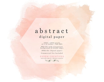 Abstract Watercolor Background Digital Paper, Blush Pink Orange Coral Art Brush Stroke Texture 12 x 12 inch Printable Paper Commercial Use