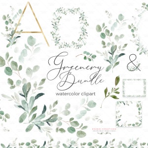 Clipart de vegetação em aquarela, clipart de coroa de eucalipto, buquê de folhagens, gráfico de moldura de folhas verdes azuis para borda de cartão de convite de casamento