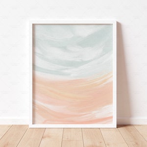 Impresión abstracta de paisaje marino, impresiones oceánicas, arte de pared con impresión abstracta, impresiones para sala de estar, póster imprimible de playa costera, pintura al óleo de paisaje