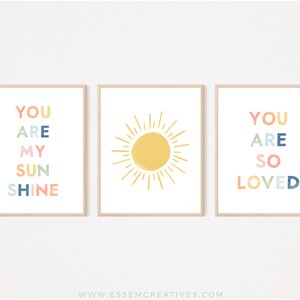 Set of 3 Nursery Prints, You are my sunshine Print, Rainbow Playroom Decor, Printable Wall Art, Girls Boys Bedroom Decor, Rainbow Decor RNBW