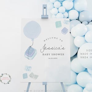 Modelo de placa de boas-vindas para chá de bebê de menino, placa de boas-vindas com tema de livros em aquarela, modelo para impressão, cartão "Um novo capítulo começa" 497