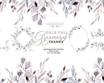 Floral Watercolor Clipart, Leaves Frames Clipart, Frosty Winter Winter Greenery Clipart, Digital Border, Mauve Champagne Dusty Blue Wedding