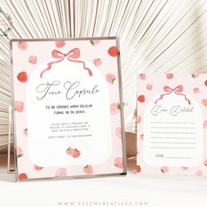 Modèle de capsule temporelle de première fête d'anniversaire de baies, décorations imprimables de 1er anniversaire de fraise, conseils de capsule de temps, minimal moderne 504