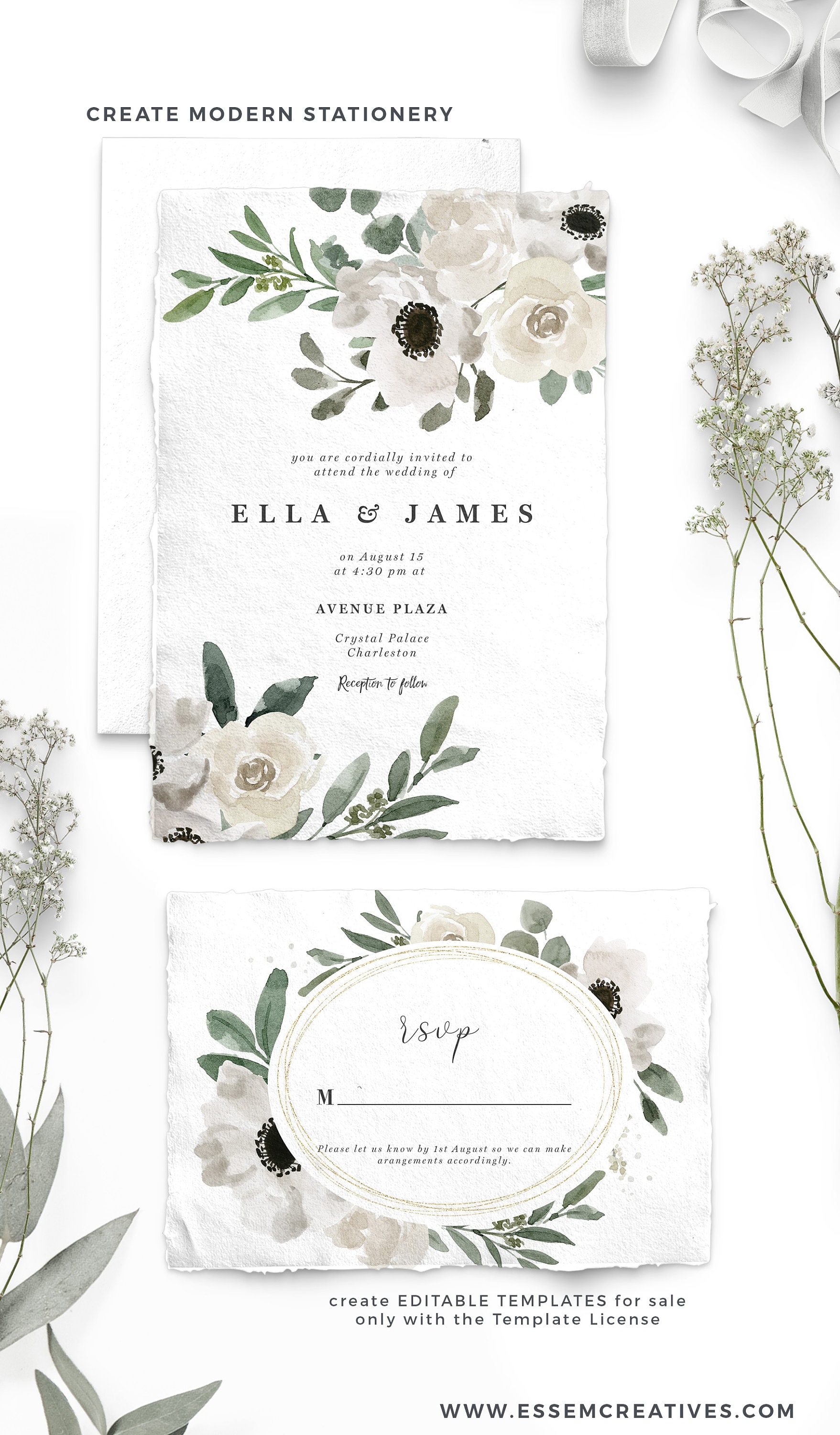 White Watercolor Flowers Clipart Floral Watercolor Clipart | Etsy