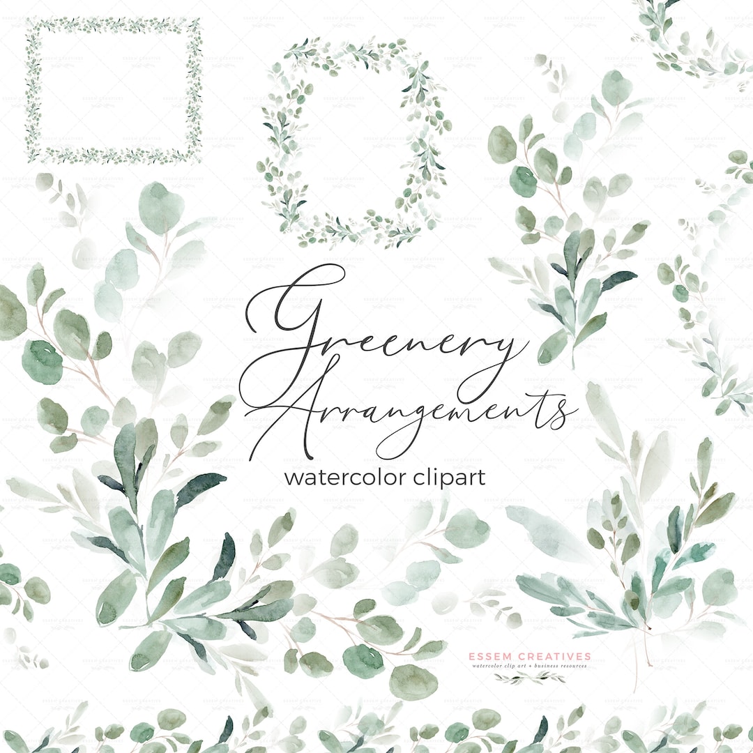 Watercolor Greenery Wreath Frames Bouquets, Eucalyptus Wreath Clipart ...
