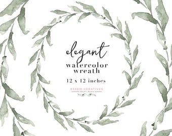 Watercolor Olive Wreath Clipart, Eucalyptus Wreath PNG for Save the Date Card, Wedding Invitation, Minimalist Elegant Digital Graphics, Logo