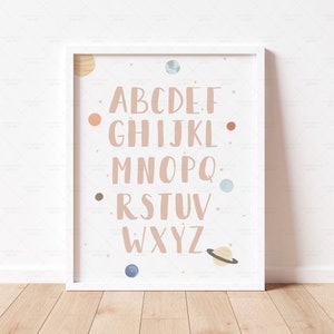 Solar System Alphabet Poster, Space Boho Alphabet Print, PRINTABLE Wall Art Educational Poster Playroom Nursery Decor, Digital Download, ABC