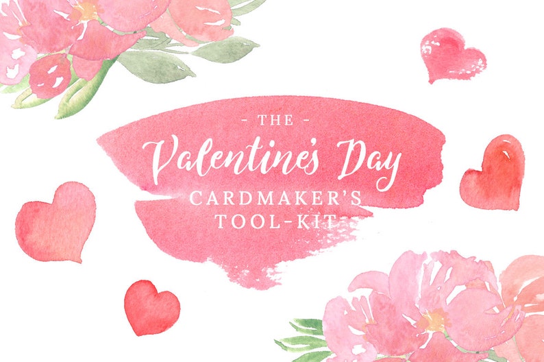 Valentines Clip Art Watercolor Hearts Clipart Valentines Day Card Design Elements Watercolor Floral Clipart Pink Watercolor Brush Stroke