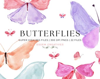 Hand Painted Butterflies in Watercolor and Gouache,Butterfly Print for Scrapbooking, Valentines Day, Baby Showers Birthday Decor, Girls Room